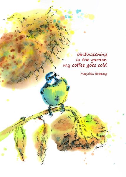 Vogelbeobachtung im Garten Haiku Englisch von Karen Kaspar
