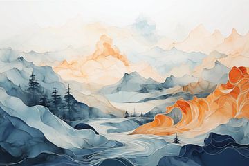 Abstract berglandschap in aquarel van Uncoloredx12