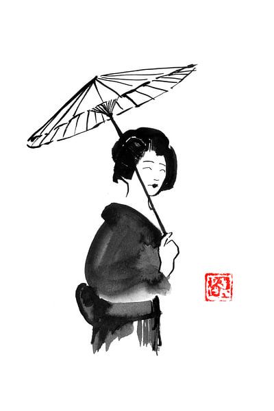 geisha under umbrella by Péchane Sumie
