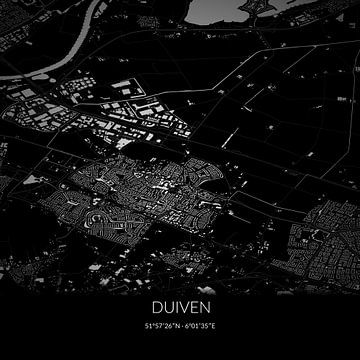 Schwarz-weiße Karte von Duiven, Gelderland. von Rezona