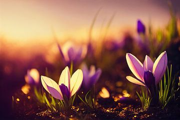 Crocuses in Spring with Snow Illustration 02 by Animaflora PicsStock