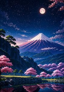 Paysage du Mont Fuji en fleurs de cerisier
