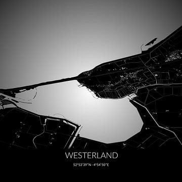 Schwarz-weiße Karte von Westerland, Nordholland. von Rezona