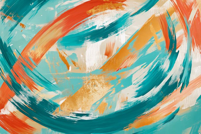Coloured swirls over a turquoise background by Poster Art Shop