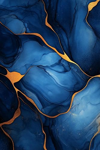 Abstracte blauwe en gouden kunst