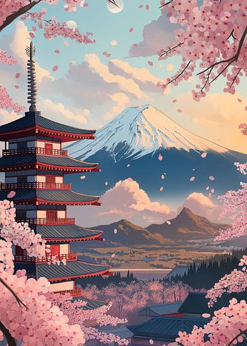 Fleurs de cerisier et Mont Fuji