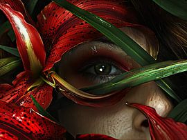 portrait fantaisiste d'une femme avec des fleurs sur Egon Zitter