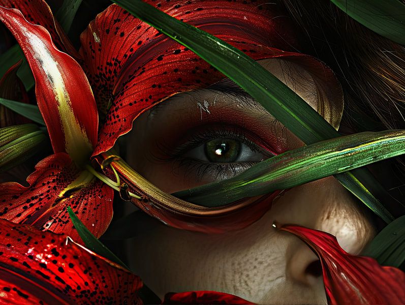 portrait fantaisiste d'une femme avec des fleurs par Egon Zitter