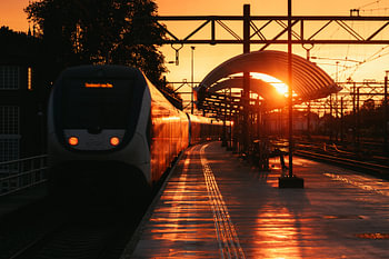 Evening Train in the Glow — Golden Hour Platform