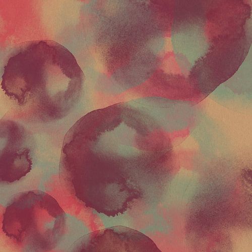 Abstracte aquarelvormen in paars, neonroze, mintgroen.