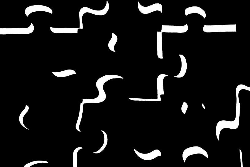 "only shadows" (alleen de schaduwen) in zwart wit puzzelstukjes (zwart van Marjolijn van den Berg