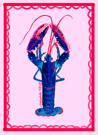 Tekening Oosterscheldekreeft – roze & blauw