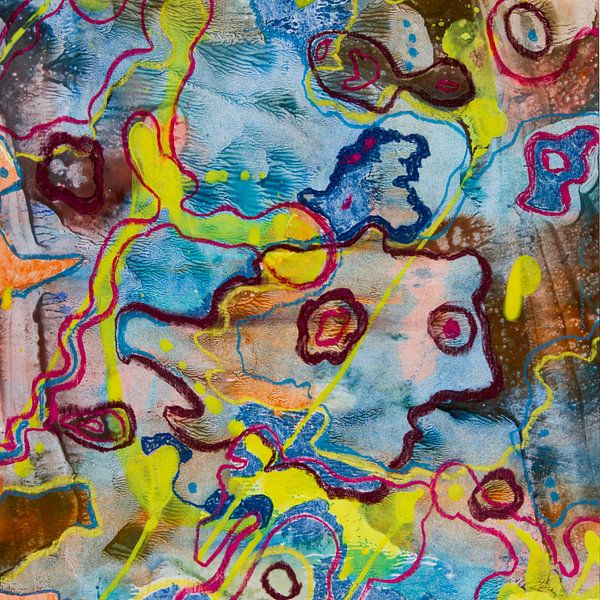 Ocean Blues with Lemons - square by Annemarie Gorter