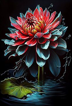 Blume im Wasser gefangen mit Acrylfarbe und Floetrol von Harry Stok