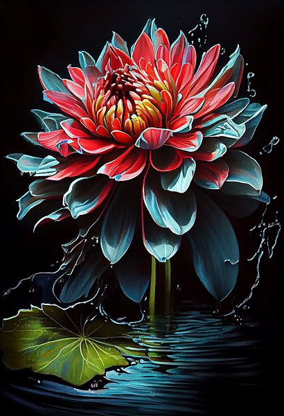 Flower caught in water with acrylic paint and floetrol by Harry Stok
