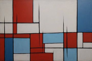 Blauw en rood abstract Piet Mondriaan stijl van De Muurdecoratie