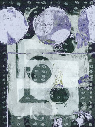 Abstracte vormen en lijnen in grijsgroen en lila