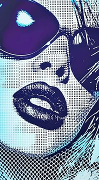 Portrait de style pop art : lunettes de soleil et rouge à lèvres