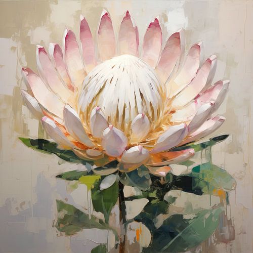 Protea Bloem met Groene Bladeren