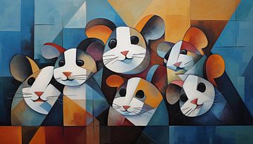 Panorama abstrait de hamsters cubistes sur TheXclusive Art