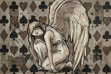Angel with symbols hearts clubs spades diamonds by Emiel de Lange