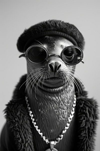 Phoque en mode hipster avec lunettes et casquette par Poster Art Shop