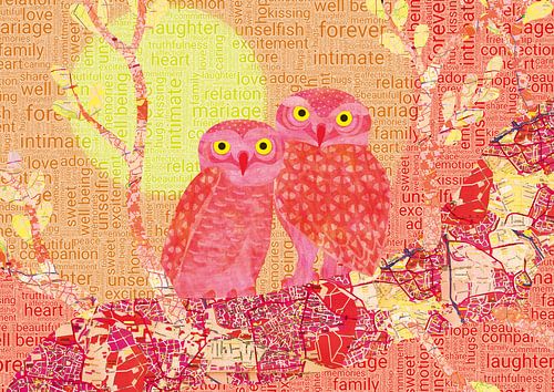 A pair of owls at sunset