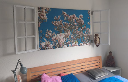 Prachtige magnolia bloemen met als achtergrond een felblauwe hemel