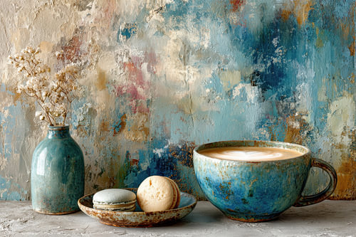 Koffie - Rustig Stilleven Schilderij in Blauw