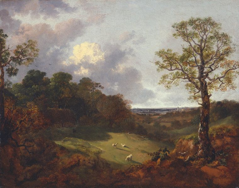 Bosrijk landschap met een huisje en een herder, Thomas Gainsborough, Thomas Gainsborough van Meesterlijcke Meesters