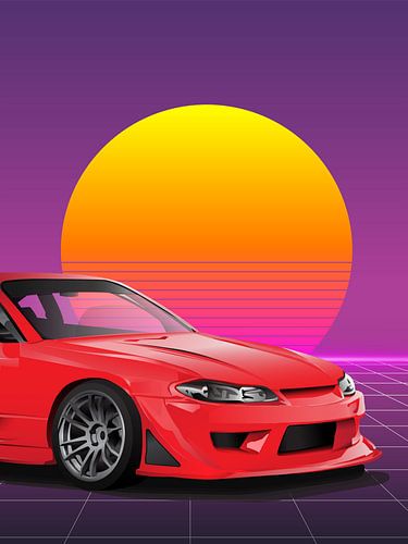 Retro-esthetiek Nissan Silvia S15 Synthwave jaren 80