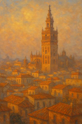 Sevilla bij zonsondergang - De Giralda in gouden licht