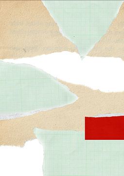 Collage van gescheurd papier in wit, zandkleur, groen en rood van Studio Allee