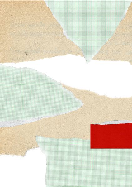 Collage of torn paper in white, sand color, green and red by Studio Allee