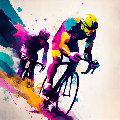 Impressionist painting with cyclists. Part 8