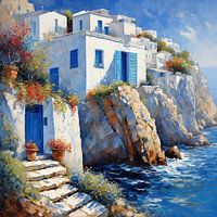 Greek white houses by the sea