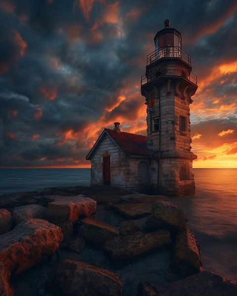 Schemering bij de kustwachttoren van fernlichtsicht