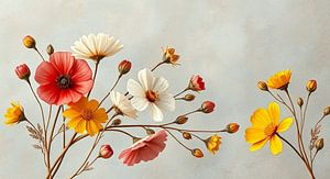 eine Reihe von Feldblumen in fröhlichen Farben.