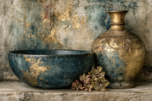 Ceramics – Elegant Still Life in Blue and Gold