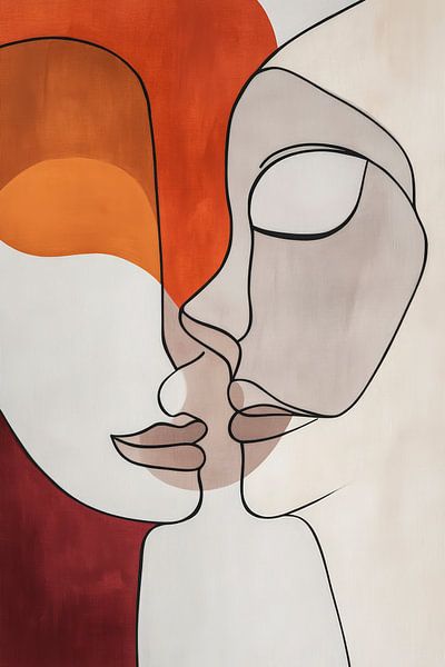 Deux visages dans un style linéaire moderne par Poster Art Shop