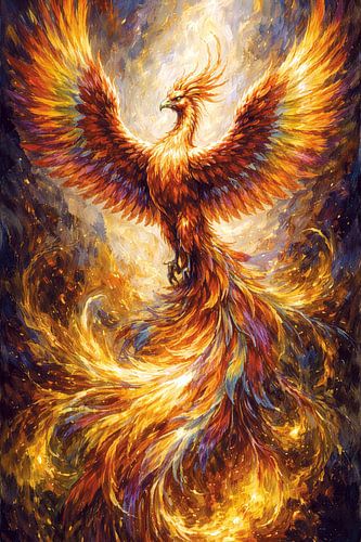 Peinture représentant le phénix, oiseau mythique.