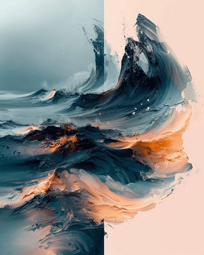 Modern abstract in blauw en terracotta