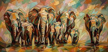 Force de la terre, éléphants d'Afrique, cubisme moderne