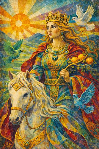 Welshe mythologische godin Rhiannon schilderij.