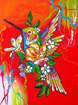 Kolibri in Rot von Happy Paintings