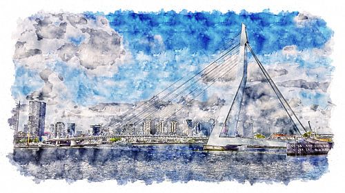 Erasmusbrug in Rotterdam (aquarel)