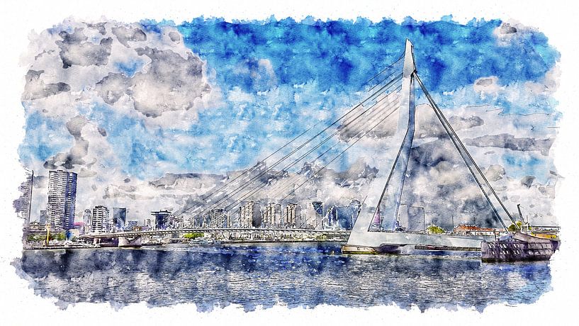 Erasmus-Brücke in Rotterdam (Aquarell) von Art by Jeronimo