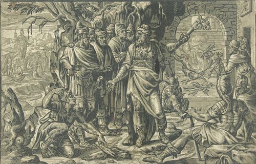 Nebucadnetsar jette les trois jeunes dans le four ardent, Adriaen Thomasz. Clé, 1554 - 1589