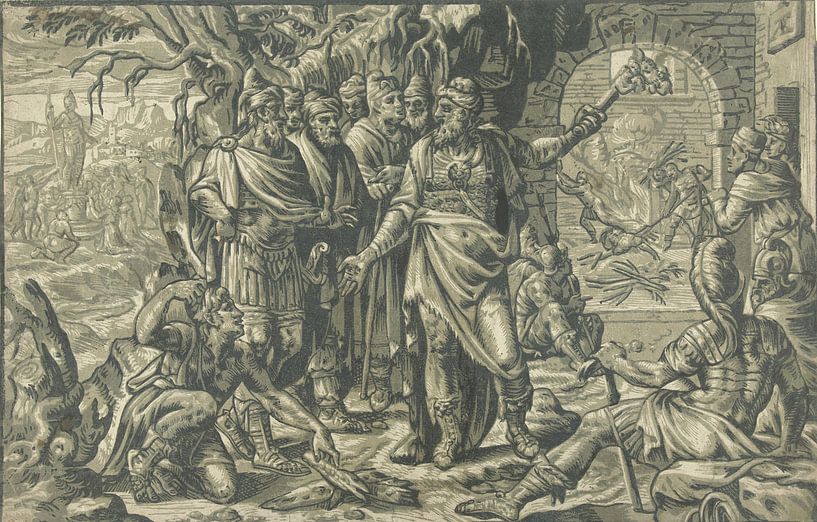 Nebukadnezar wirft die drei Jugendlichen in den feurigen Ofen, Adriaen Thomasz. Schlüssel, 1554 - 15 von Marieke de Koning