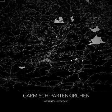 Black-and-white map of Garmisch-Partenkirchen, Bavaria, Germany. by Rezona